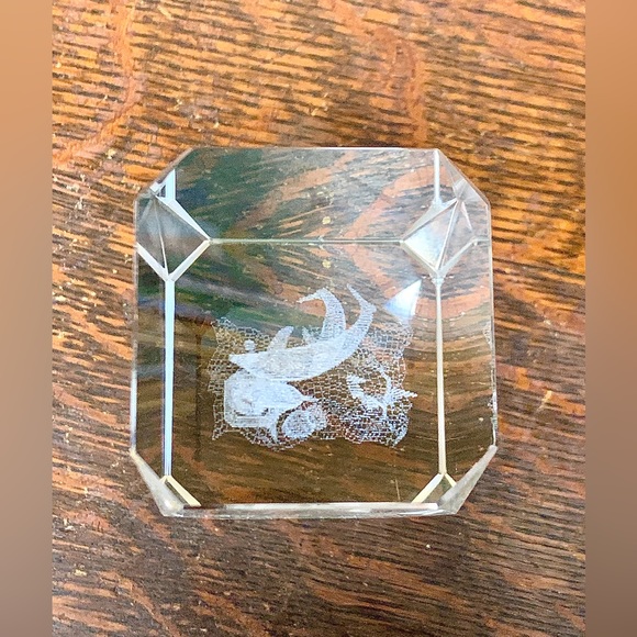 Solid Lead Crystal Laser Etched Swimming Dolphins Paperweight - Picture 10 of 16